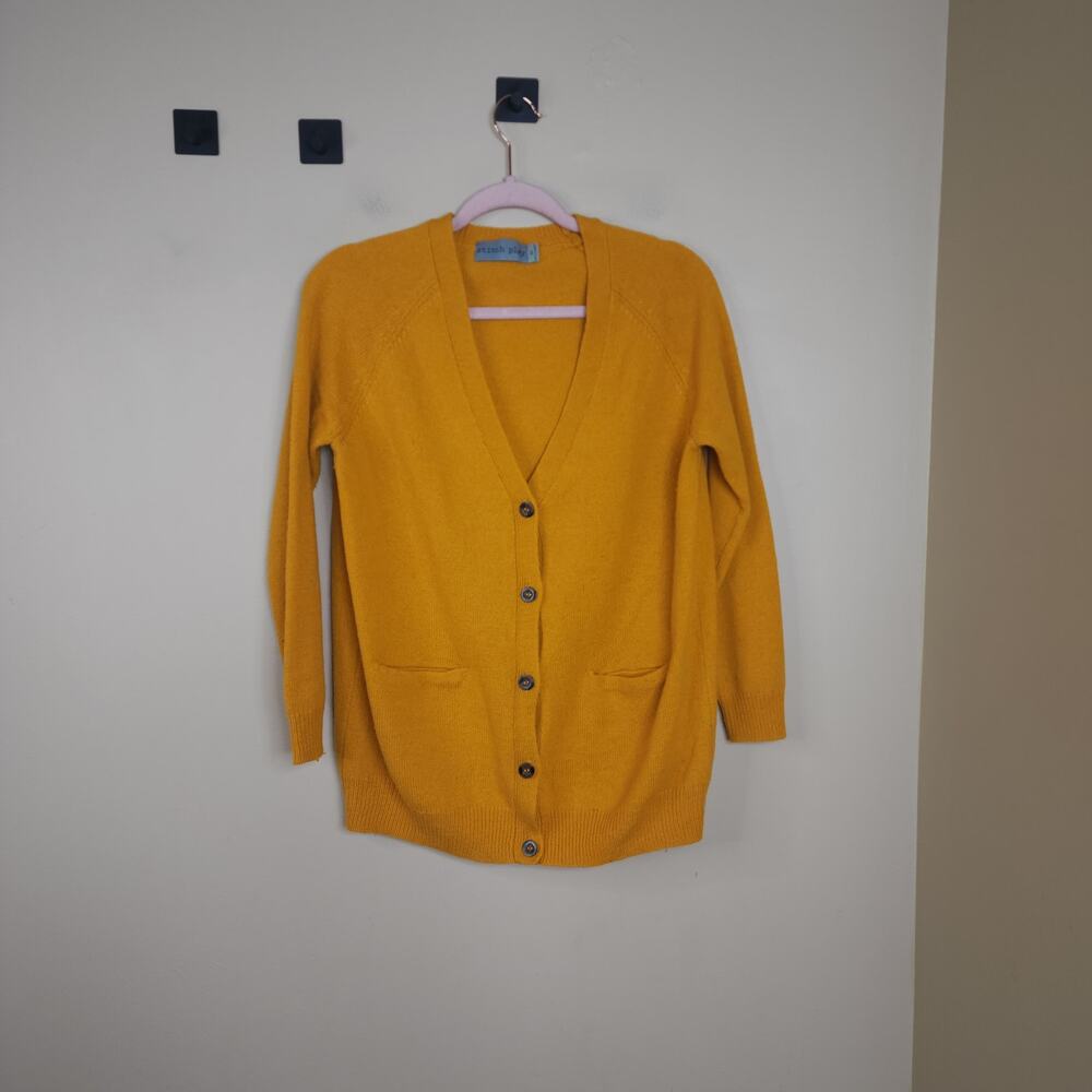 Stitch Play Long Sleeve Button Front Pocket Wool Blend Cardigan in Yellow Size S